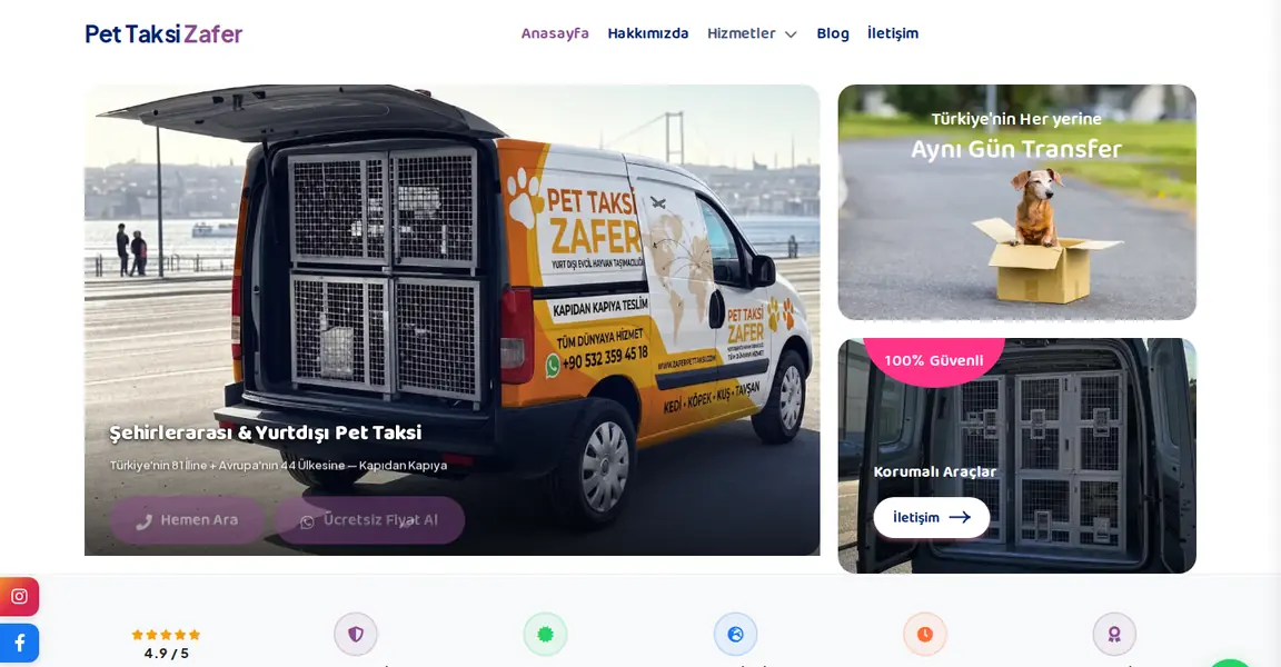 Pet Taksi Zafer site görüntüsü